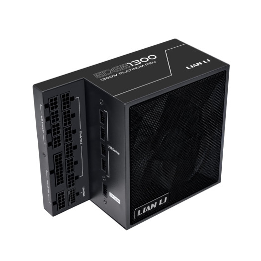 Lian Li Edge Series-1300W Full Modular Power Supply-80 Plus Platinum-ATX 3.0, 3.1-PCIE 5.1-L-Shape Design for Dual Chamber Case-120mm FDB Fan-Supports up to 4X USB Devices-Black